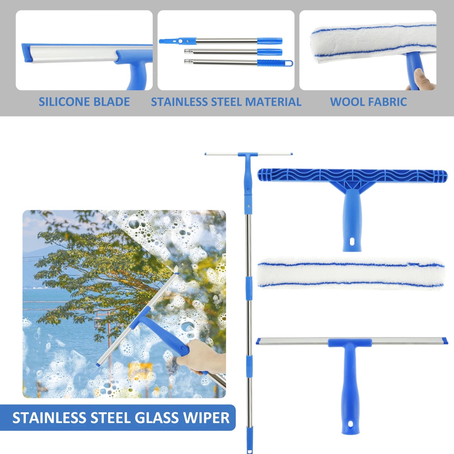 3 in 1 Glass Brush Windows Cleaner Squeegee
